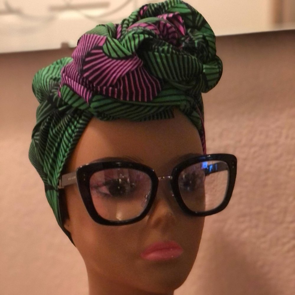 Pink & Green Leaf Print Ankara Head Wrap